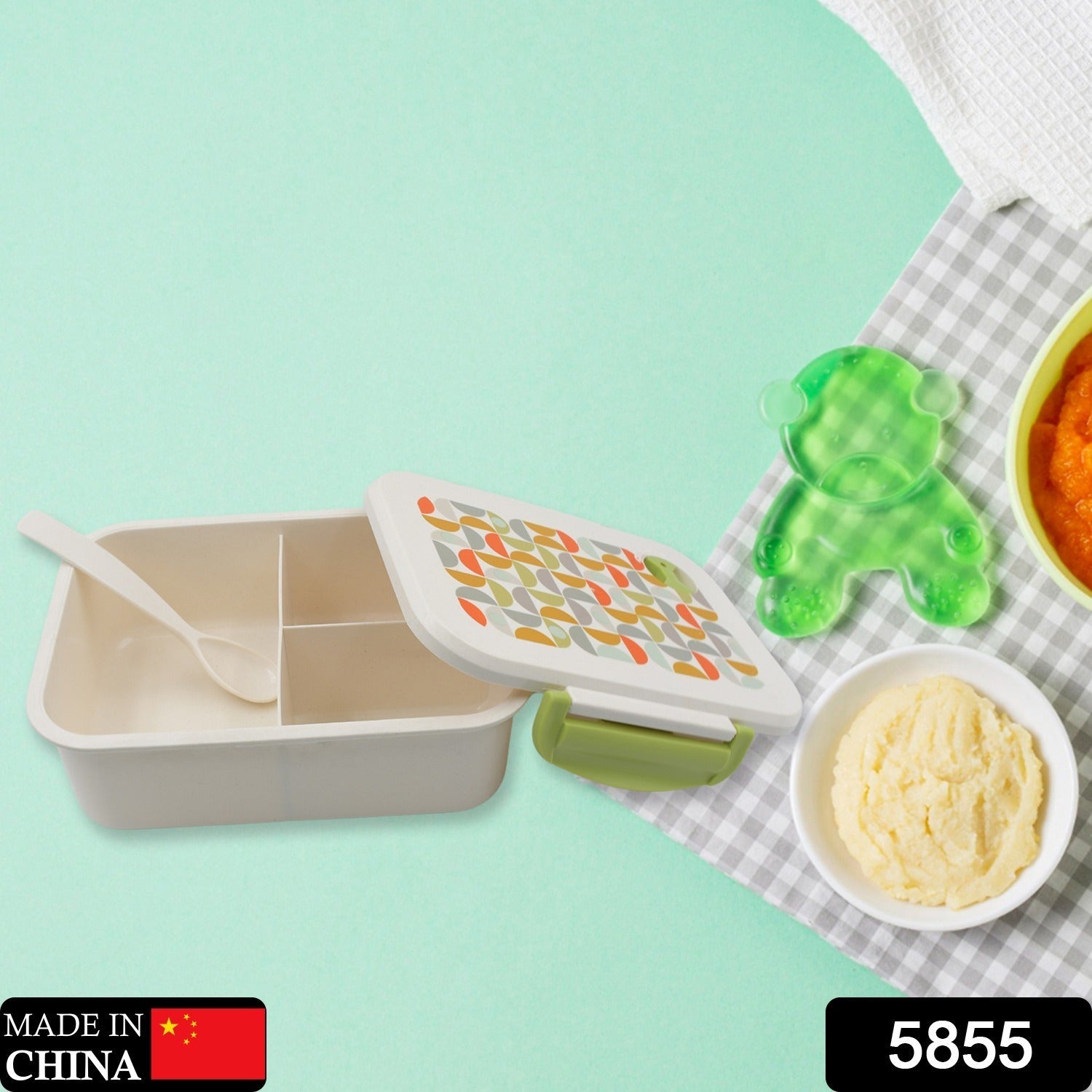 5855 Lunch Box 3 Compartment With Leak Proof Lunch Box & 1 spoon, For School & Office Use 5855 Lunch Box 3 Compartment With Leak Proof Lunch Box & 1 spoon, For School & Office Use